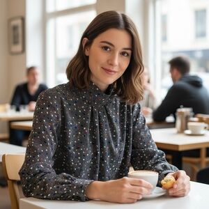 Elegant Oscar De La Renta Vintage Blouse/Shirt Multicolor Polka Dots Size 12